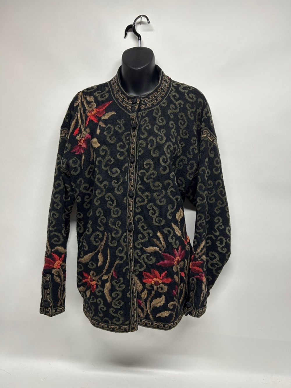 Black and Tan Patterned Wool Blend Jacket Icelandic size extra large vintage